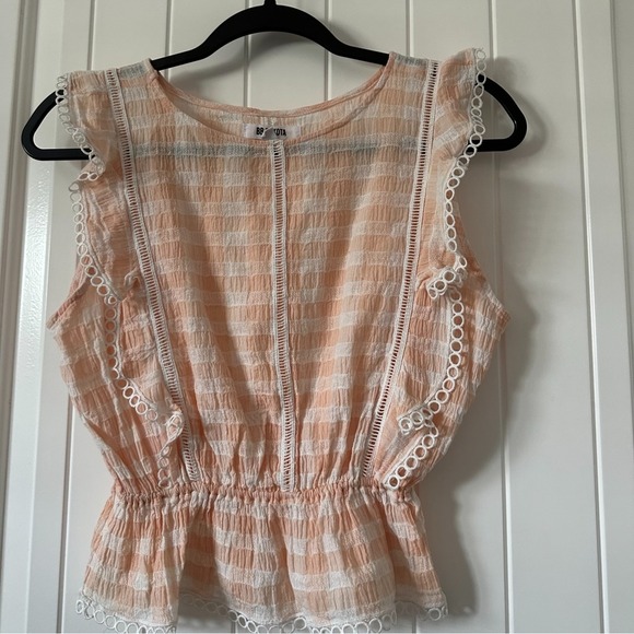BB Dakota Tops - BB Dakota Lisanne Pink Gingham Lace Top Size Small